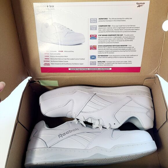 REEBOK BB4500 WORK MEN'S LOW CUT SNEAKER‎ WHITE/GREY BOOTS RB4161 - NWB - Picture 1 of 8